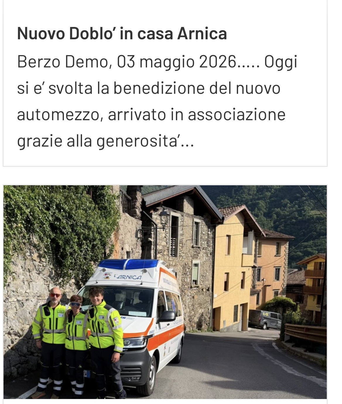 Fiat Doblo donato all'associazione L'Arnica